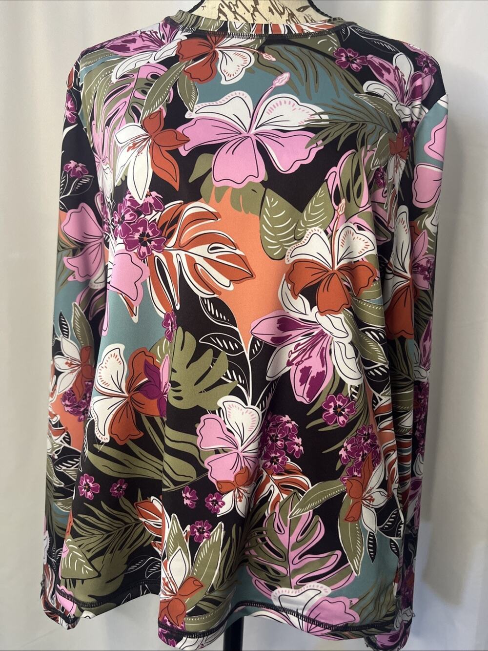 Roxy Tropical Floral Long‑Sleeve Rashguard Top Stretch Swim/Activewear, Size XL